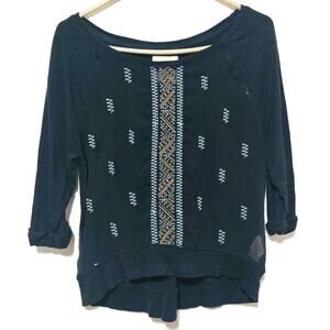 Hollister Embroidered Blouse 3/4 Sleeve Black Sheer Boho Women's Size S Boho